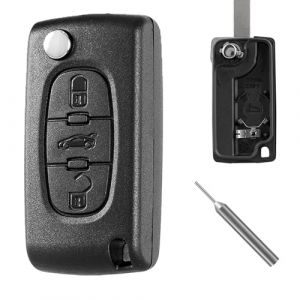 ShnminEU Coque de clé Compatible avec Peugeot 207 307 308 407 607 807, Citroën C2 C3 C4 C5 Berlingo Grand Picasso 3 Boutons CE0536 – Boîtier de clé Voiture avec Outil pour Retirer la goupille (ShnminEU, neuf)