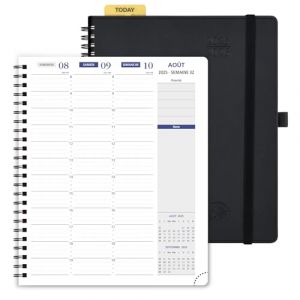 POPRUN Agenda 2025 2026 Semainier A5 22 x 17 cm Version Française - Intervalles de 15 minutes, D'Août 2025 à Juil 2026 12 Mois Scolaire, Couverture Souple Spirale, Papier 100g/m², Noir (Time Works Wonders, neuf)