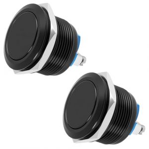2PCS 22MM Interrupteur Poussoir Momentan&eacute; &Eacute;tanche, Coque en Alliage d'Aluminium, 3A/12V 24V DC 220V AC, Bouton Poussoir 12V avec Borne &agrave; Vis, Commutateur pour Voiture, Camion, Bateau, Appareil M&eacute;nager (JiaHeHe, neuf)