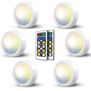 Lampe de Placard Led avec Télécommande, 6 Pièces Spot a Pile Sans Fil Autocollant Dimmable, Eclairage Etagere Petite Lumiere Vitrine Armoire Cuisine Sous Meuble, Applique Murale (HiDure-EU, neuf)