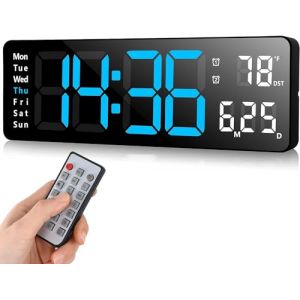 Fuloon Horloge Murale Num&eacute;rique LED avec T&eacute;l&eacute;commande Positif Compte &agrave; Rebours Luminosit&eacute; R&eacute;glable Pendules Murales pour Salon Cuisine Bureau Gymnase (13 Pouces, Bleu) (iTao_mall, neuf)
