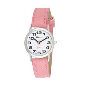 Ravel - Montre Bracelet Femme (Petite) Facile à Lire avec de Gros Chiffres - Cadran Blanc/Ton argenté/Rose (Montres Ravel, neuf)