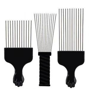 DUMYFENG Lot de 3 peignes afro en métal avec poing noir pour peigne à cheveux afro afro américain (Sharpch, neuf)