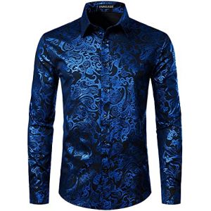 PARKLEES Chemise de luxe pour homme, imprimé élégant, coupe ajustée, boutonnée Motif cachemire doré brillant, XL (PARKLEES, neuf)