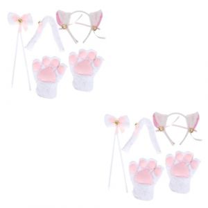 2 Ensembles Costume De Patte De Chat Bandeau De Bal Déguisement De Chat Robe D'animal Déguisement De Lapin Costume De De Rôle Chat Cosplay Habiller Peluche Simulée Blanche FRCOLOR (White Beach, neuf)