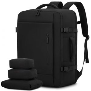 LOVEVOOK Sac à Dos Voyage Grand, 45L Sac De Voyage Homme Femme Valise Cabine 55x35x25, Imperméable Sac Ordinateur Portable 18 Pouces Bagages Cabine 55x40x20 de Affaires Travail Randonnée, Noir (YISHUO-EU, neuf)