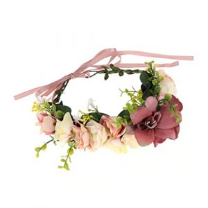 SAFIGLE diad&egrave;me de couronne Mariage Fille floral bandeau de couronne de fleurs &eacute;pouser couronne de cheveux floraux guirlande de fleurs de bandeau femme Fleur de soie rose (Grand Di, neuf)