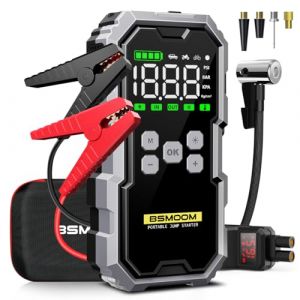 BSMOOM 6000A Booster Batterie Voiture avec Gonfleur 150PSI,12V Jump Starter Portable Booster Batterie (Jusqu&rsquo;&agrave; All Gaz Ou 10.0L Diesel) avec 400 Lumi&egrave;re LED 4 Modes, Grand &Eacute;cran,Charging USB-C (AIMIBA, neuf)