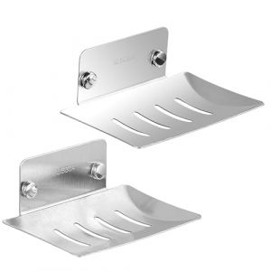 2 Pcs Porte Savon Mural, Porte -Savon Mural en Acier Inoxydable 304 avec Adh&eacute;sif et Vis, Boite a Savon pour Carrelage Paroi de la Douche Salle de Bain &Eacute;ponges, Brosses et Savon (Argent&eacute;) (zhiyuanhao, neuf)