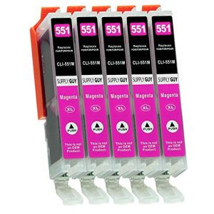 Supply Guy 5 Cartouches d'encre avec Puce Compatible avec Canon CLI-551 Magenta pour Canon Pixma IP7250 IP8750 IX6850 MG5450 MG5550 MG5650 MG5655 MG6350 MG6450 MG6650 MG7150 MG7550 MX725 MX925 (SupplyGuy, neuf)