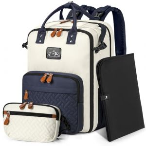 RAINSMORE Sac a Langer Bebe Grand Sac a Langer avec Matelas à Langer et Détachable Sacs Bandoulière Multifonction Imperméable Sacs a Dos a Langer Bebe pour Maman ou Papa Bleu et Beige (ManTT, neuf)