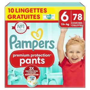Pampers Premium Protection Pants Taille 6, 78 Couches-Culottes, 15+kg, Avec Maintien 360&deg; et Mati&egrave;res Ultra-Douces Pour Notre Meilleur Confort Et Protection + 10 Lingettes Harmonie Aqua Gratuites (WeServ Store, neuf)