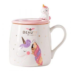 Mug Licorne Mignonne tasse de caf&eacute; en c&eacute;ramique avec une belle cuill&egrave;re de licorne, Coupe du matin Caf&eacute; de nouveaut&eacute; th&eacute; Lait Tasse de no&euml;l Cadeau pour les filles Amoureux de la licorne 380ML (MengCat, neuf)