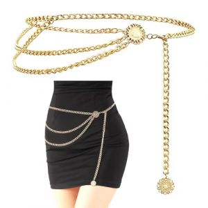 YUVKIN 1 pi&egrave;ce Ceinture Chaine Dor&eacute;e, Ajour&eacute; Sculpt&eacute; Cha&icirc;ne Ceintures,Taille En M&eacute;tal Ceinture de Cha&icirc;ne R&eacute;glable, Chaine de Taille Femme, Concert pour Robe, Bijoux Pirate Femme (HerEdit, neuf)