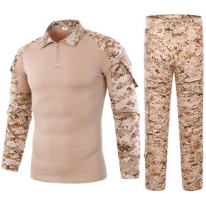 Czen Chemise de Combat Militaire pour Hommes Uniforme Tactique Chemises à Manches Longues Pantalon Costume Airsoft BDU Chemise Paintball Tenue de Camouflage (DesertDigital, XXL) (Higold, neuf)