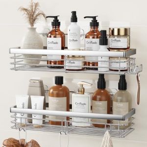 Orimade Serviteur de Douche Etag&egrave;re avec 5 Crochets pour Salle de Bain Panier Toilette Cuisine Spice Rack Acier Inoxydable SUS304 sans Per&ccedil;age - 2 Pack (Orimade FR, neuf)