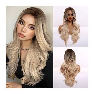 Perruque Naturel 26 pouces Ombre Brun Blond Clair Platine Long Ondul&eacute; Moyen Partie Cheveux Perruque Cosplay Naturel R&eacute;sistant &Agrave; La Chaleur Synth&eacute;tique Perruque for les Femmes Perruque Coupe (zengfanjunuk, neuf)