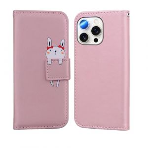 Nokverzy Coque pour iPhone 15 Pro &Eacute;tui Housse Portefeuille Clapet Lapin Motif Porte Carte Magn&eacute;tique Protection Pochette Flip Cover &Eacute;tui Rabat T&eacute;l&eacute;phone Portable pour iPhone 15 Pro Bracelet Rose (annuo, neuf)