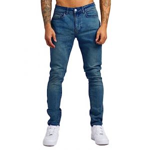 Oanviso Jean Trou&eacute; Homme Style Hip Hop D&eacute;truit Trou Pantalon en Denim Extensible Couleur Unie Jeans Trou Cass&eacute; Streetwear Jeans Moulants Trekking Grande Taille A Bleu Fonc&eacute; L (Osheoiso Inc., neuf)