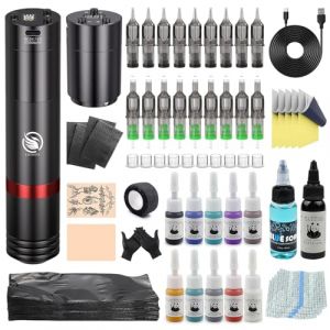 LIUMATE Kit de Tatouage Sans Fil avec 2 Batteries 1500mAh, Machine à tatouer Rotatif Stylo avec 20 Aiguilles de Tatouage 11 Encre Tatouage pour Débutants et Artistes du Tatouage (LIUMATE OFFICIAL, neuf)