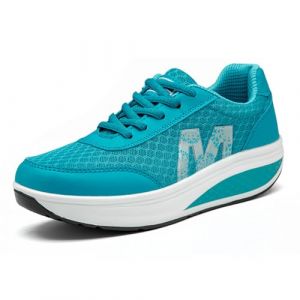Femmes Minceur Chaussures Marche Baskets Aptitude Wedges Plateforme Chaussures Sneakers Bleu,37 EU (QZBAOSHU, neuf)