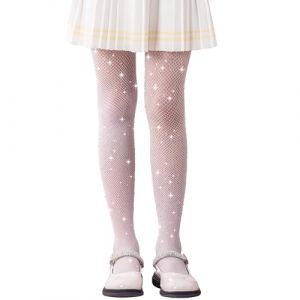 LOLANTA 2-Pack Collants Résille Filles, Collants Strass Étincelants pour Enfants Bas de Concours de Danse, Blanc scintillant, 8-13 ans, XL (LOLANTA, neuf)