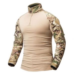 Oanviso Pull Homme Casual Combat Militaire BDU T-Shirt Tenue Camouflage Hauts Uniforme Tactique S&eacute;chage Rapide avec Poches Coudi&egrave;res Manches Longues Chemise A Kaki L (Osheoiso Inc., neuf)