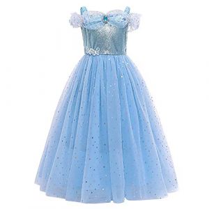 FYMNSI Filles Cendrillon Bleu Robe Déguisement Enfants Cinderella Princesse Costume Halloween Partie Carnaval Cosplay Noël Soirée Cérémonie Costumée Anniversaire Fête Bleu Paillette 11-12 Ans (FYMNSI store, neuf)