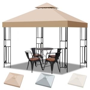 Toit de Remplacement Tonnelle 3x3 Imperméable Anti-UV 300D Polyester Toile de Rechange pour Pavillon de Jardin à Double Couche, Toit de Pergola Amovible pour Jardin, Camping, Plage (Khaki) (VAFENDO LTD, neuf)