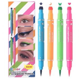 Tampon eye-liner - Langwaren - Double tête - 4 liquides de couleur - Maquillage - Outil de pochoir pour les yeux - Avec étoile, lune, papillon, formes de cœur, eyeliner imperméable pour les fêtes (jianwwk, neuf)