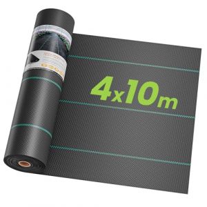 OUNUO Toiles de Paillage 4m x 10m, Toile Anti Mauvaises Herbes Jardin 90g/㎡, Geotextile, Bache Noire Agricole, Barriere Anti Racine, Contre Les Mauvaises Herbes, Tissu Perméable à l'eau (KIDSFunShop, neuf)