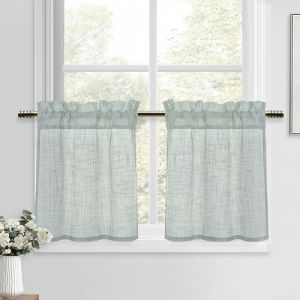 DWCN Rideaux Voilage Court Cuisine Gris-Vert 45 x 60 cm (H x l) Rideau Brise-Bise Int&eacute;rieurs Translucides Style Lin Moderne pour Evier Placard Fenetre Chambre a Coucher Lot de 2 (DWCN EU, neuf)