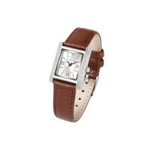ALCENTIS - Montre Femme rectangulaire - m&eacute;canisme &agrave; Quartz - Bracelet Cuir - Bordures du Cadran serties de Petits Cristaux d&eacute;coratifs (Bracelet Marron) (Boutique Online France, neuf)