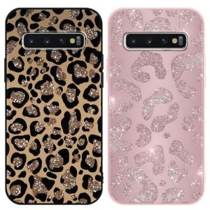 Vxinvnoi 2 Pi&egrave;ces Coque pour Samsung Galaxy S10 (4G) 6,1", &Eacute;tui Souple TPU Aesthetic Motif Paillette Dessin Durable Fine Silicone Housse de Antichoc Anti-Rayures Cover pour Fille, L&eacute;opard (mengjiedabendan, neuf)