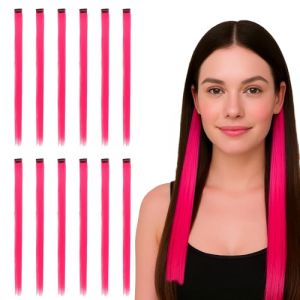 BOULESENM 12 Pcs Meche Cheveux, Extensions de Cheveux Rajout Meche Cheveux pour Tresse Color&eacute;s M&egrave;che de Cheveux &agrave; Clipser pour Femmes Filles Party Festival Cosplay 55cm (SynapseCommerce VCC., neuf)