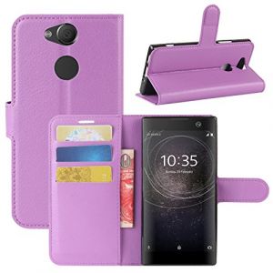 HualuBro Coque Sony Xperia XA2, Premium &Eacute;tui en Cuir PU Leather Wallet Portefeuille Housse Case Flip Cover avec Cartes Slots pour Sony Xperia XA2 Smartphone (Violet) (HualuBro EU, neuf)