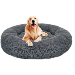 Chenge Grand Tapis Chien Moelleux Coussin XXL,Orthopedique Panier Chat Anti Stress XL,Rond Coussin Apaisant Panier pour Chien Moyen Taille XXXL Donut(Gris Fonc&eacute; 120cm) (Lesong EU, neuf)