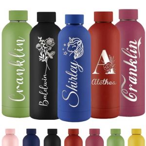 Xihedfd Gourde Personnalis&eacute;e Bouteille d'Eau Grav&eacute;e Avec Nom Bouteille d'Eau Isol&eacute;e En Acier Inoxydable 500ml Pour l'&Eacute;cole Le Bureau Et Le Sport (XingheUS, neuf)