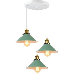 PETITES ECREVISSES Suspension Lustre Industrielle 3 Lampes Luminaire Plafonnier Vintage Lustre Abat-Jour &Oslash;22 cm en M&eacute;tal de douille E27 Lampe R&eacute;tro pour S&eacute;jour Chambre Cuisine (Vert,base-3 lampes) (DOO2U, neuf)