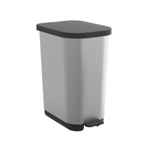 Rotho Ribo Poubelle avec couvercle et pédale, capacité de 25 à 40 litres, utilisation optimale du sac poubelle (argenté) (Fexyshop, neuf)