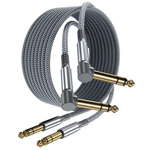Elebase Câble Stéréo Audio Jack 6,35 mm (4.5M/2 Pack) Cordon Coudé Instrument TRS 1/4 Mâle vers Mâle à Angle Droit pour Guitare Électrique,Basse,Clavier,Table de Mixage,Amplificateur,Égaliseur (Elebase EU, neuf)