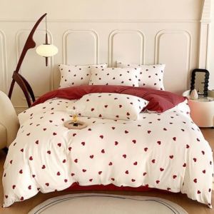 Tospass Housse de Couette Coeur 140x200cm Blanc Rouge Motif du C&oelig;ur Parure de Lit 1 Personne Ado Filles avec Fermeture &Eacute;clair Sets de Housse de Couette en Microfibre avec 1 Taie d'oreiller 65x65cm (Jimingyo, neuf)