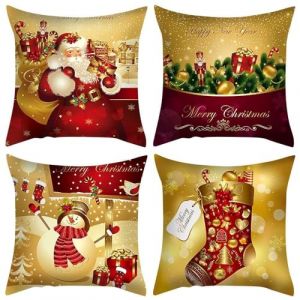 Housse Coussin Noel Paquet De 4,Coussin Noel Taie D'oreiller50&times;50, Coussin De Noel D'hiver Housse, Housse De Coussin Noel canap&eacute; Amovible Et Lavable,Christmas D&eacute;corer Taie D'oreiller (dor&eacute;, 50&times;50) (TIANDAOCHOUQIN-DE, neuf)