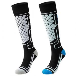 QBEJIME Chaussettes De Ski Thermiques Lot De 2 Pour Homme Et Femme, Chaussettes Chaudes Homme,Chaussette Hiver Femme, Pour Randonn&eacute;e Cyclisme Sport d'Hiver (Black/Blue 41-46) (JIMIKK, neuf)