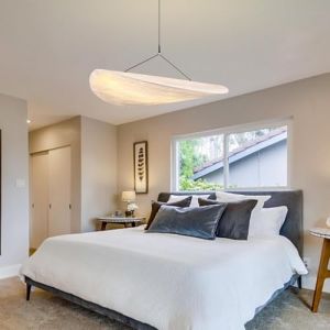 VTAMng Suspension Luminaire moderne en soie &agrave; LED grand luminaire blanc suspendu de style nordique hauteur r&eacute;glable lustre d&eacute;co Wabi Sabi for salon cuisine &icirc;lot salle &agrave; manger (VTAMng-FR, neuf)