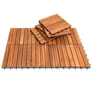 Ansobea Lot de 33 dalles en bois d'acacia - 6 lattes - 30 x 30 cm - 1 m² - Pour balcon, jardin et terrasse - Installation facile, rapide et pratique (Big Bird GmbH, neuf)