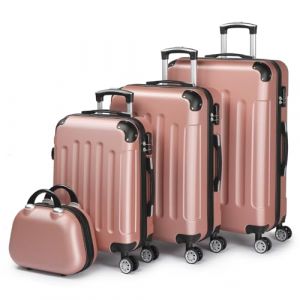 LALAHO Set de 4 Valises avec Vanity Case, Valise Grande Taille, Valise Cabine, Petite Valise, ABS avec Coins Renforcés, roulettes Pivotantes 360°, Cadenas et Poignée Télescopique (Or Rose) (Sarefun, neuf)