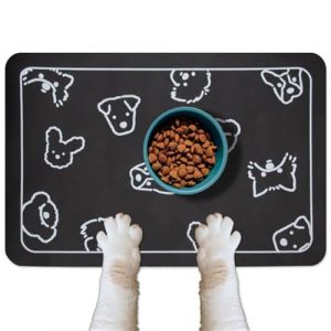Mateju Tapis Gamelle Chat Chien, Super Absorbant Lavable Tapis Chat Gamelle, Imprim&eacute; S&eacute;chage Rapide Tapis Antid&eacute;rapant de Gamelle pour Chien Chat Tapis de Nourriture (Animal Gris fonc&eacute;,30x40cm) (Meiju, neuf)