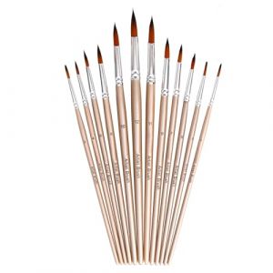 Aumotop Kit de Pinceaux &agrave; Peinture 12 Pi&egrave;ces, Pinceau &agrave; Pointe Ronde et Pointue avec Poils en Nylon pour Artiste Acrylique Aquarelle Gouache pour Fournitures de Dessin Artistique (Rond) (Beautycitys, neuf)