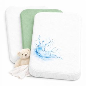 Drap Housse Cododo 55x90cm (Lot de 2) + 1 Al&egrave;se Imperm&eacute;able Prot&egrave;ge Matelas - Set 2+1 Draps Cododo 100% Coton et Al&egrave;se 100% Imperm&eacute;able - Oeko-TEX (Blanc/Eucalyptus, 55 x 90 cm) (VRC Products France, neuf)